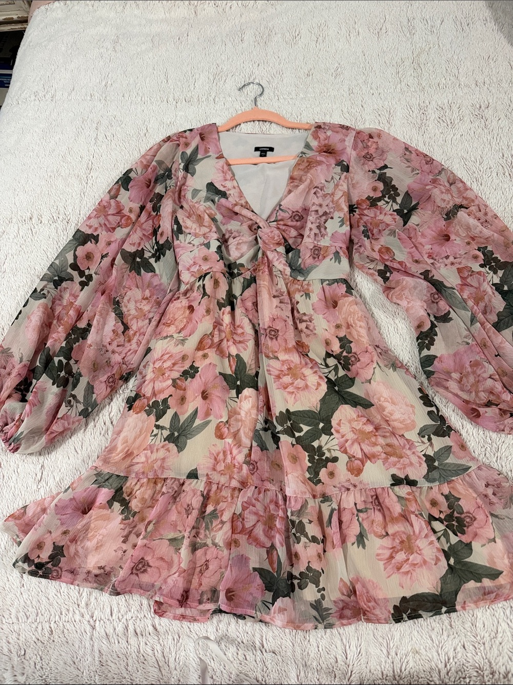 Express Pink Floral Tie-Front Mini Dress